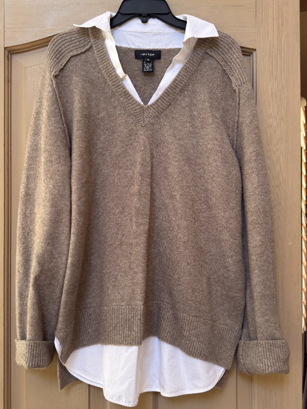 Karen Kane Layered Collared Sweater XL Brown V-Neck Knit Pullover